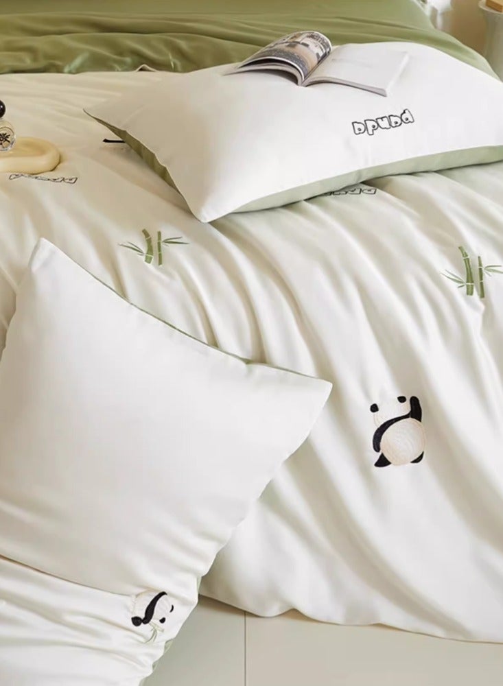 High end 60S Pro Lanjing Tencel Cartoon Embroidery Four piece Set Summer Ice Silk  Sleeping Bed Sheet Bedding Set Suitable for 1.8m Fitted Sheet Four piece Set - Image 3